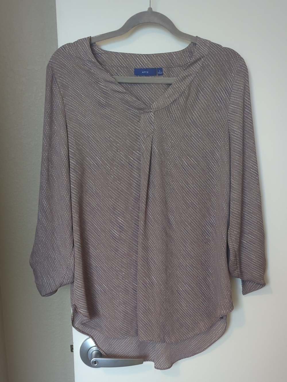 Apt. 9 Taupe Dot-Print Blouse - Scoop Neck 3/4 Sleeve